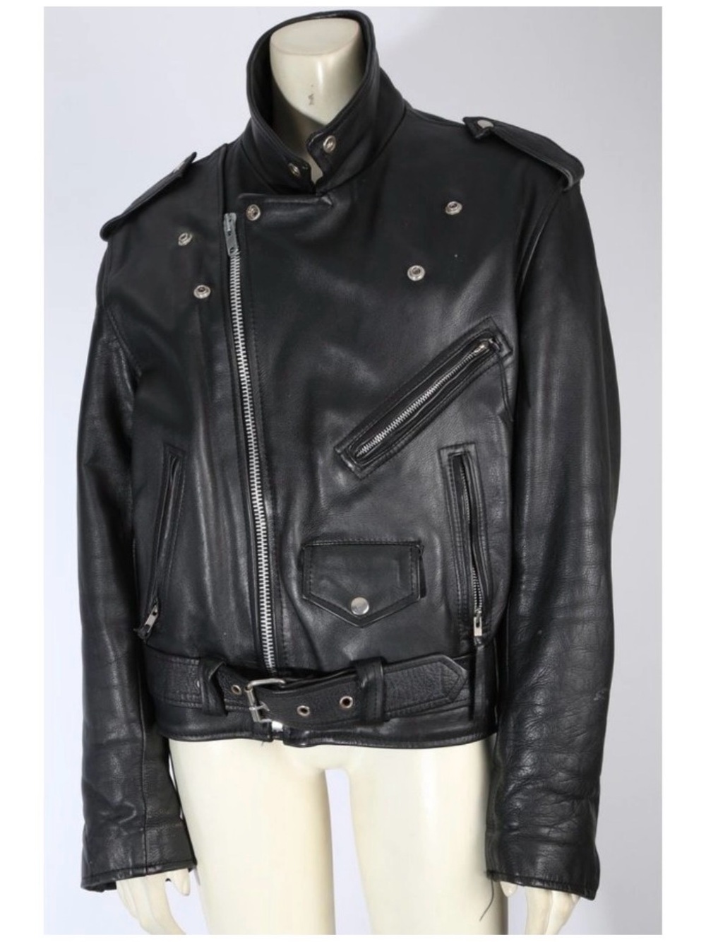Women's Black Leather Biker Jacket with Belted Waist - Picture 4 of 7